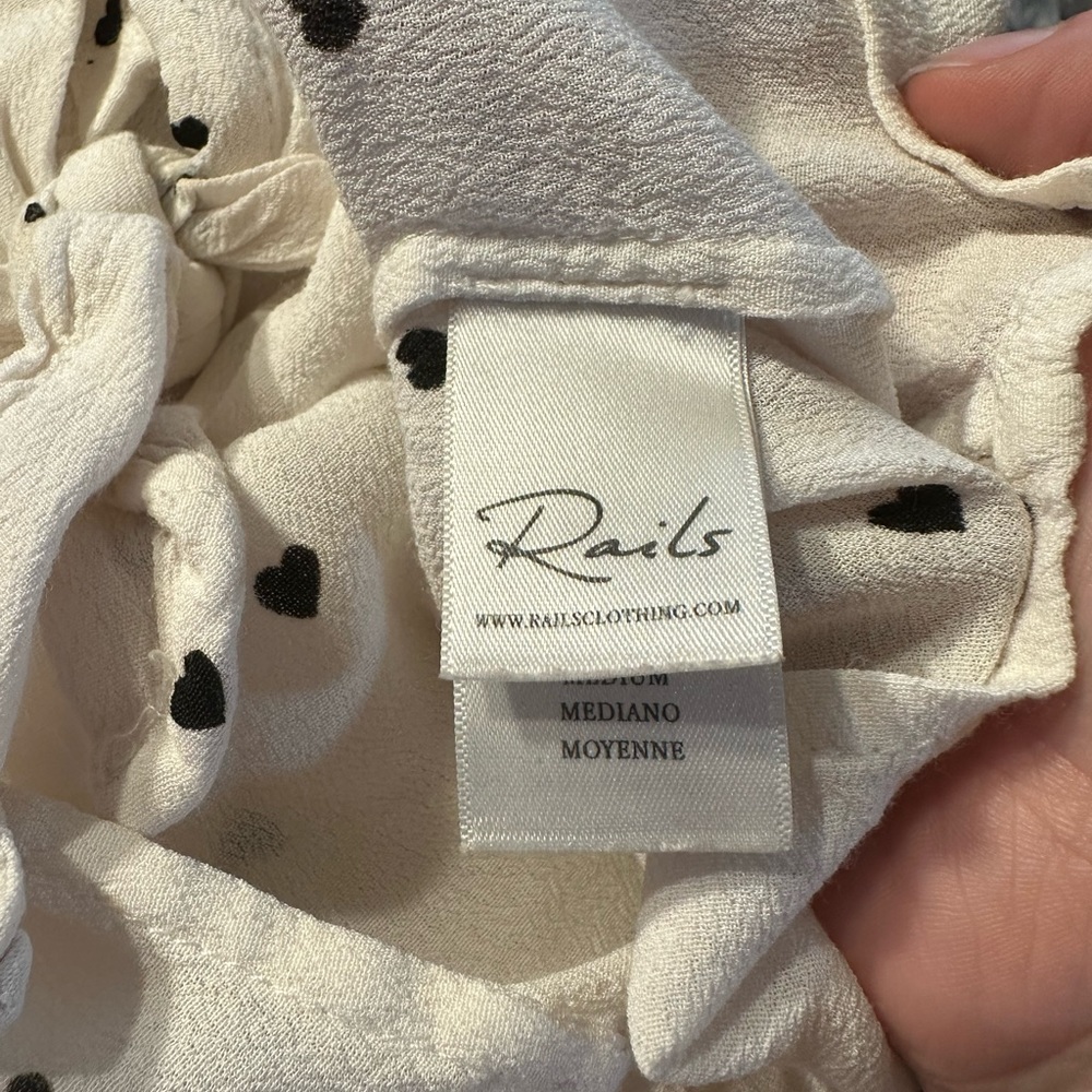 Rails Polka Dot Heart Button Down Tie Front Top M - image 5